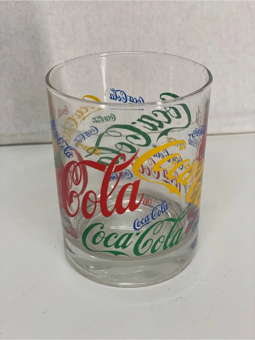Coca Cola Multicolor 12 Ounce Glass Retro 1980's Rocks Collectible Colorful Fun
